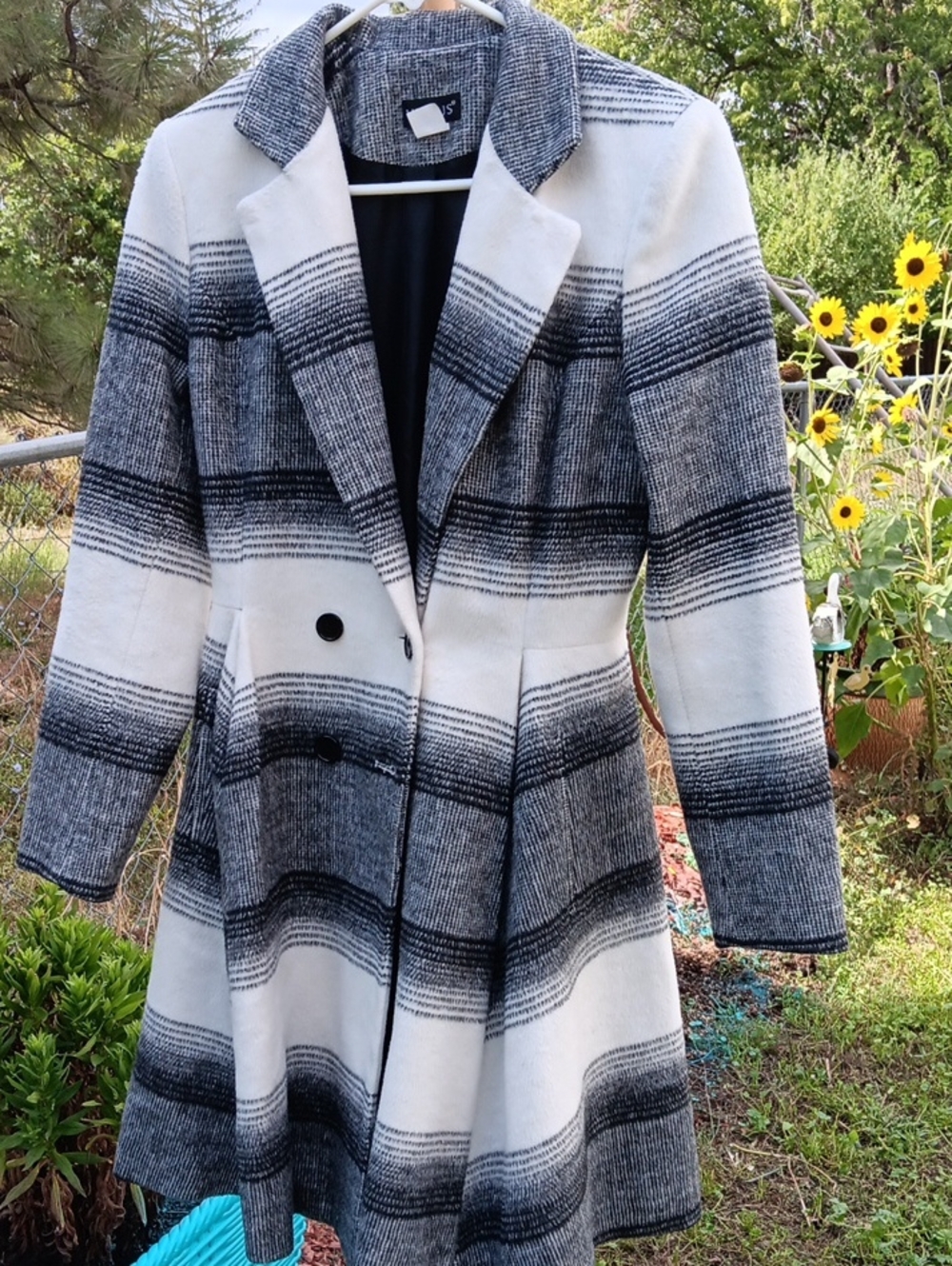 VENUS Black and White Striped Trench Coat